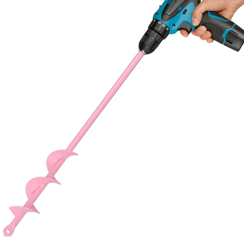 Genubi Industry Auger Drill Bit for Planting 1.6 x 16.5 Inch, Garden Spiral Bit for 3/8" Hex Drive Drill, Earth Post Hole Digger Bulb Planter Auger for Planting Bedding Rapid Digging, Pretty Pink - Image 1